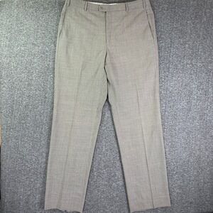 Zanella Pants Men 38x34 Todd 100% Wool Trousers Slacks Brown Windowpane